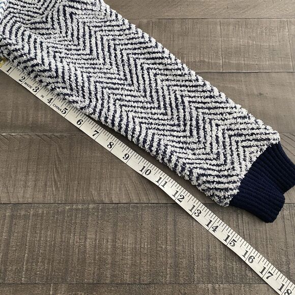 Anthropologie Saturday Sunday Fuzzy Pullover XXS Navy Blue White Chevron - Picture 14 of 15